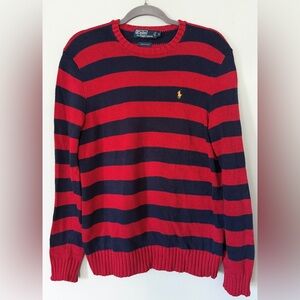 Vintage 90s/y2k Polo‎ Ralph Lauren Rugby Stripe Cotton Sweater Red/Navy Small